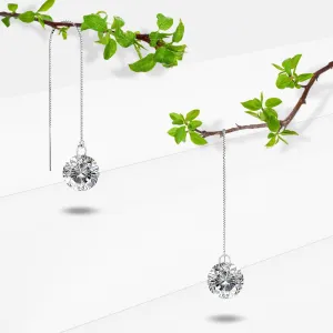 Solid 925 Sterling Silver Clear Drop Threader Earrings