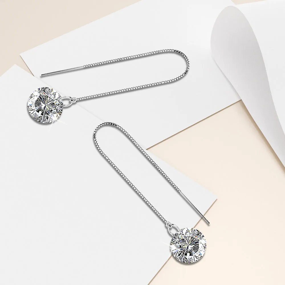 Solid 925 Sterling Silver Clear Drop Threader Earrings