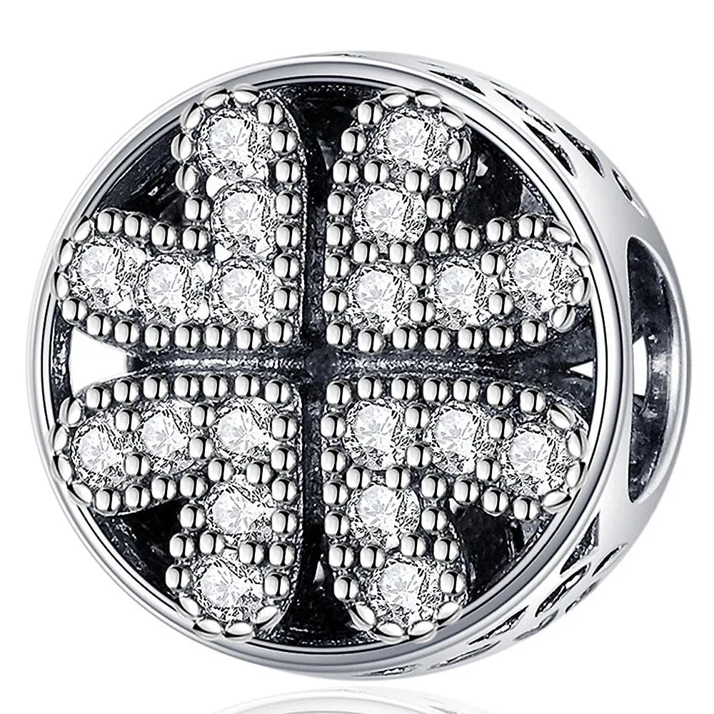 Solid 925 Sterling Silver Petal of Love CZ Charm