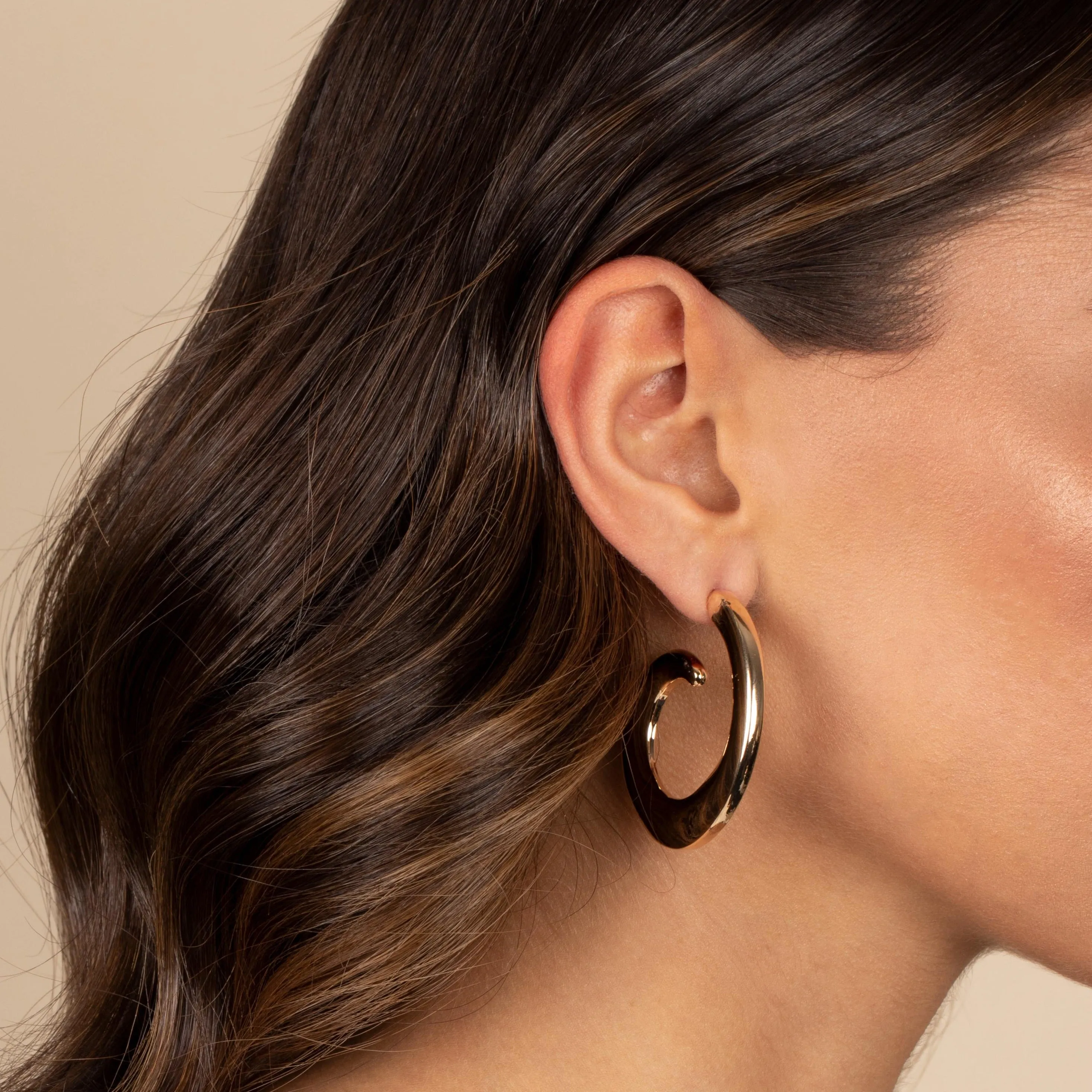 Solid Wide Swirl Open Hoop Stud Earring