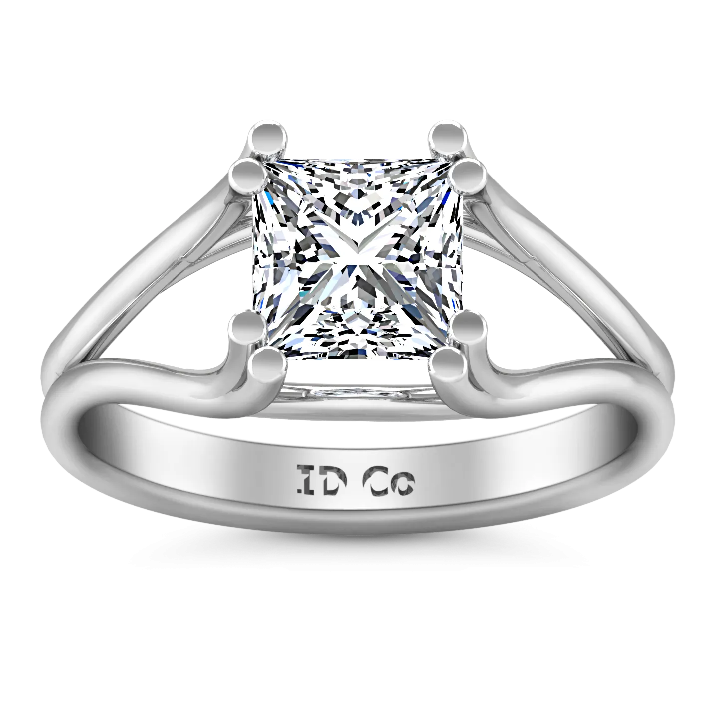 Solitaire Princess Cut Engagement Ring Bella 14K White Gold