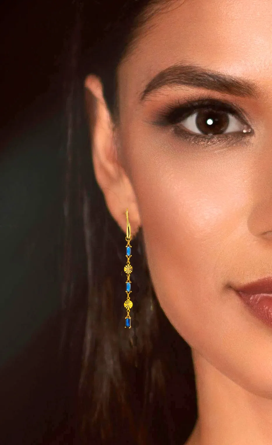 Sparkling Blue & Gold Earrings: Dainty Navy Blue Earrings