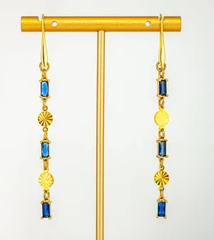 Sparkling Blue & Gold Earrings: Dainty Navy Blue Earrings