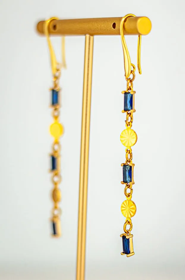 Sparkling Blue & Gold Earrings: Dainty Navy Blue Earrings