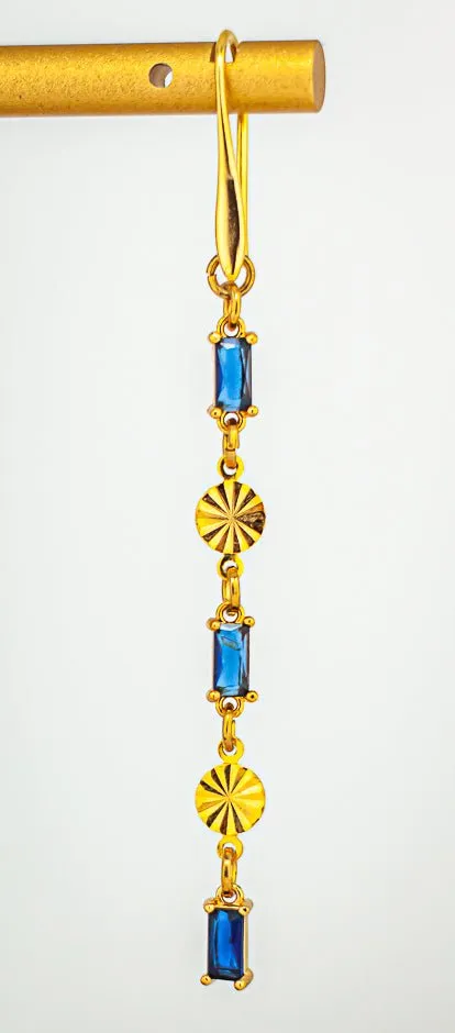 Sparkling Blue & Gold Earrings: Dainty Navy Blue Earrings