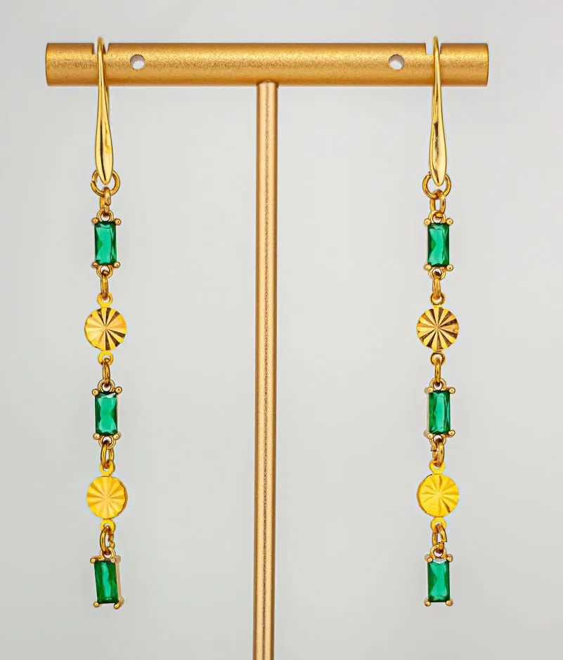 Sparkling Emerald Green Glass Gold Dainty Earrings: Dainty Gold Earrings