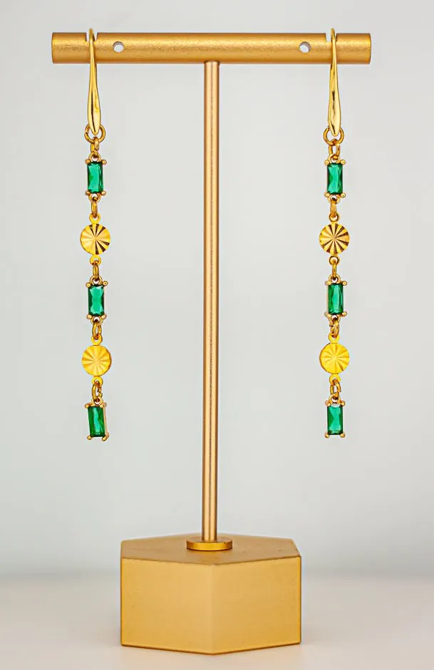 Sparkling Emerald Green Glass Gold Dainty Earrings: Dainty Gold Earrings