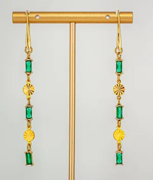 Sparkling Emerald Green Glass Gold Dainty Earrings: Dainty Gold Earrings