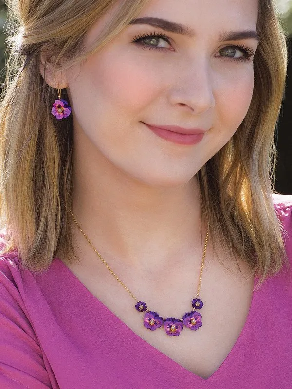 Sparkling Fuchsia Garden Pansy Drop Earrings
