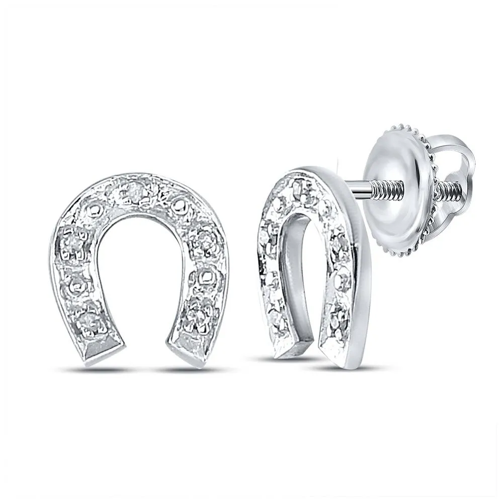 Sparkling Luck Sterling Silver Diamond Horseshoe Earrings