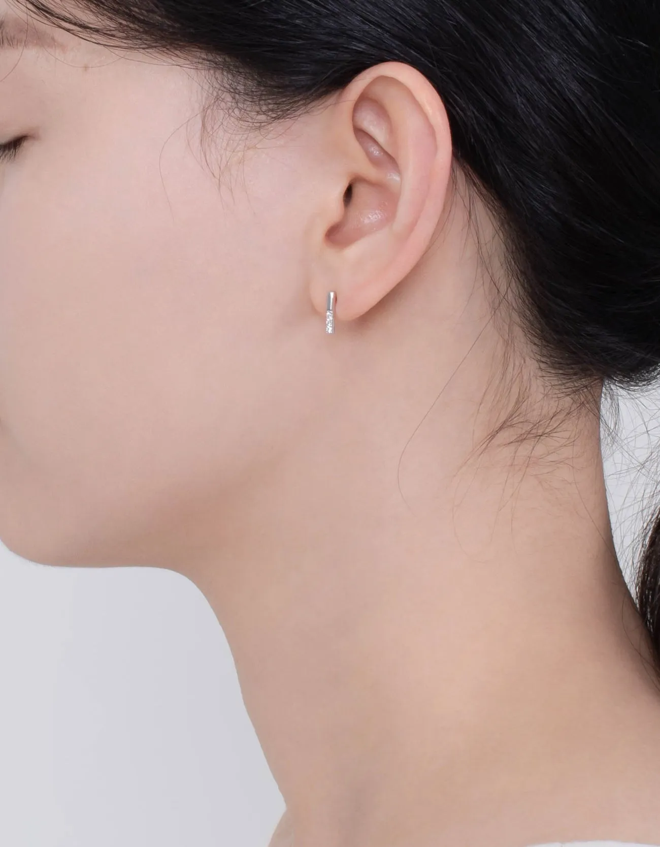 Sparkling Rectangular Sterling Silver Stud Earrings with CZ