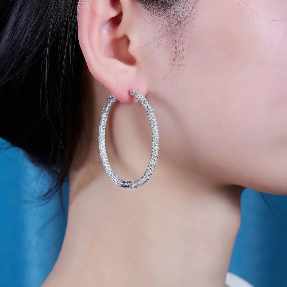 Sparkling Round Cut Diamond Hoop Earring