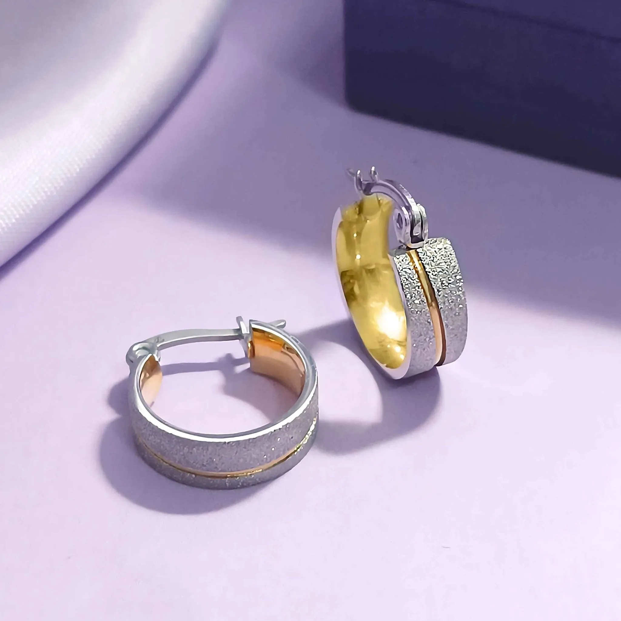 Sparkling Two Tone Hoop Earrings