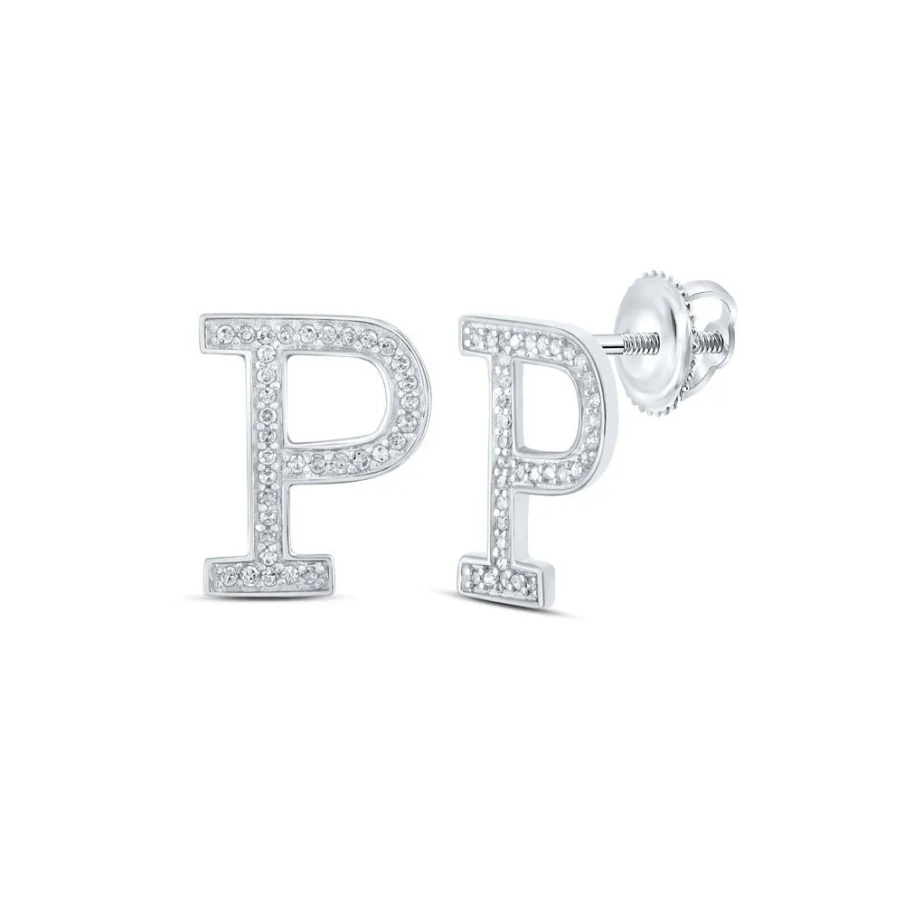 Sparkling White Gold Diamond Initial Earrings