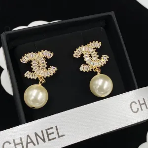 Sparkling Zircon Pearl Drop Earrings