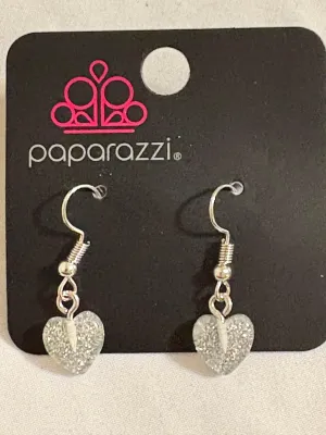 Starlet Shimmer - White Sparkling Heart Earrings-Paparazzi