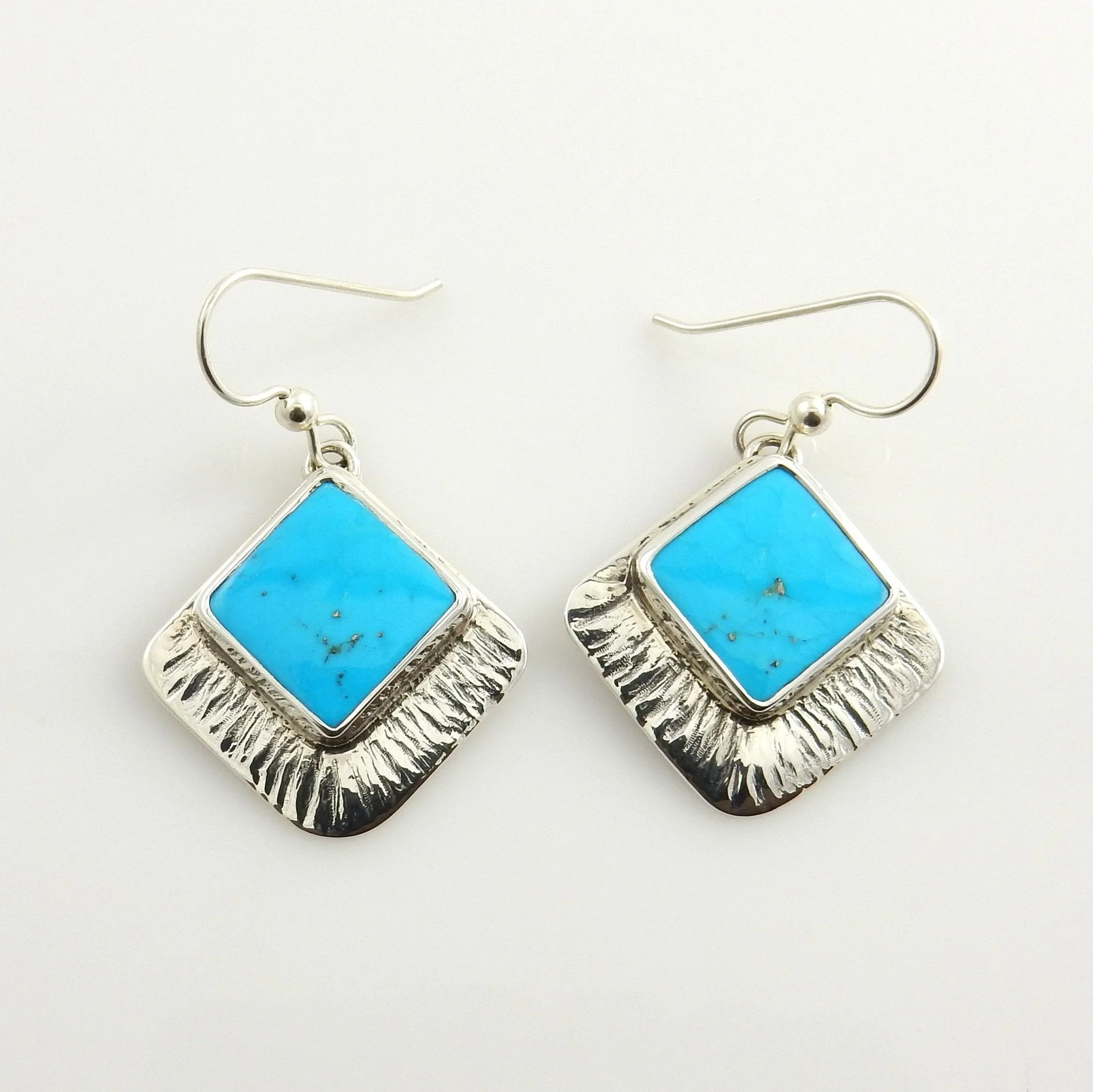 Sterling Silver Blue Turquoise Textured Dangle Earrings