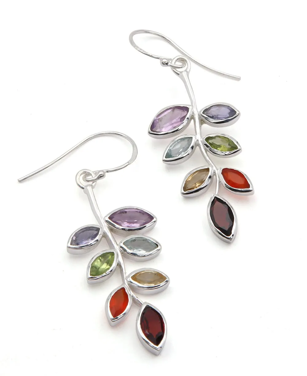 Sterling Silver Chakra Leaf Earrings