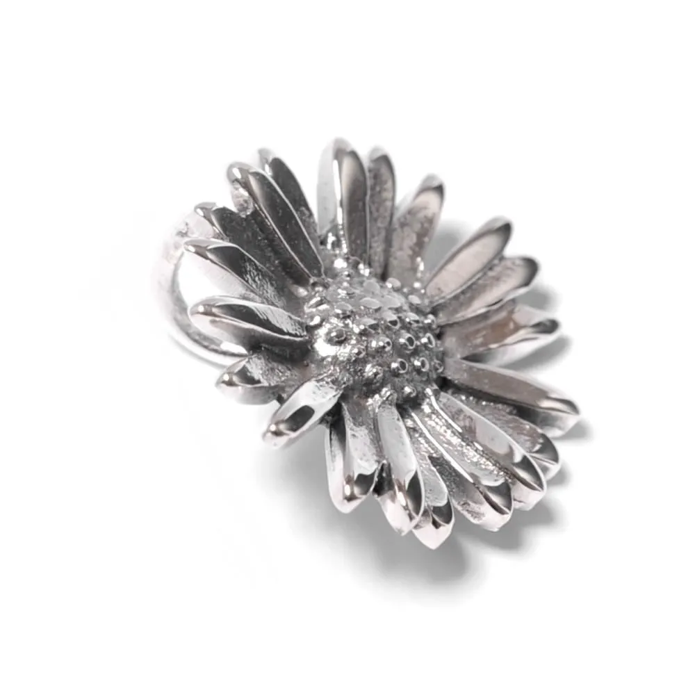 Sterling Silver Daisy Flower Sunflower Pendant Necklace With Curb Chain