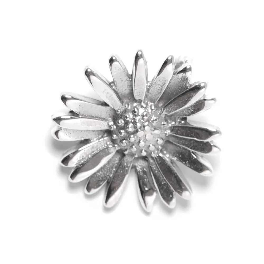 Sterling Silver Daisy Flower Sunflower Pendant Necklace With Curb Chain