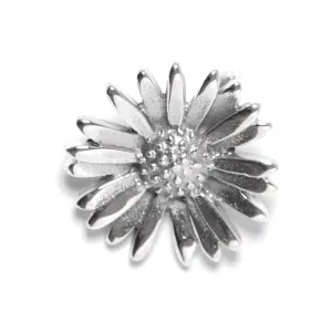 Sterling Silver Daisy Flower Sunflower Pendant Necklace With Curb Chain
