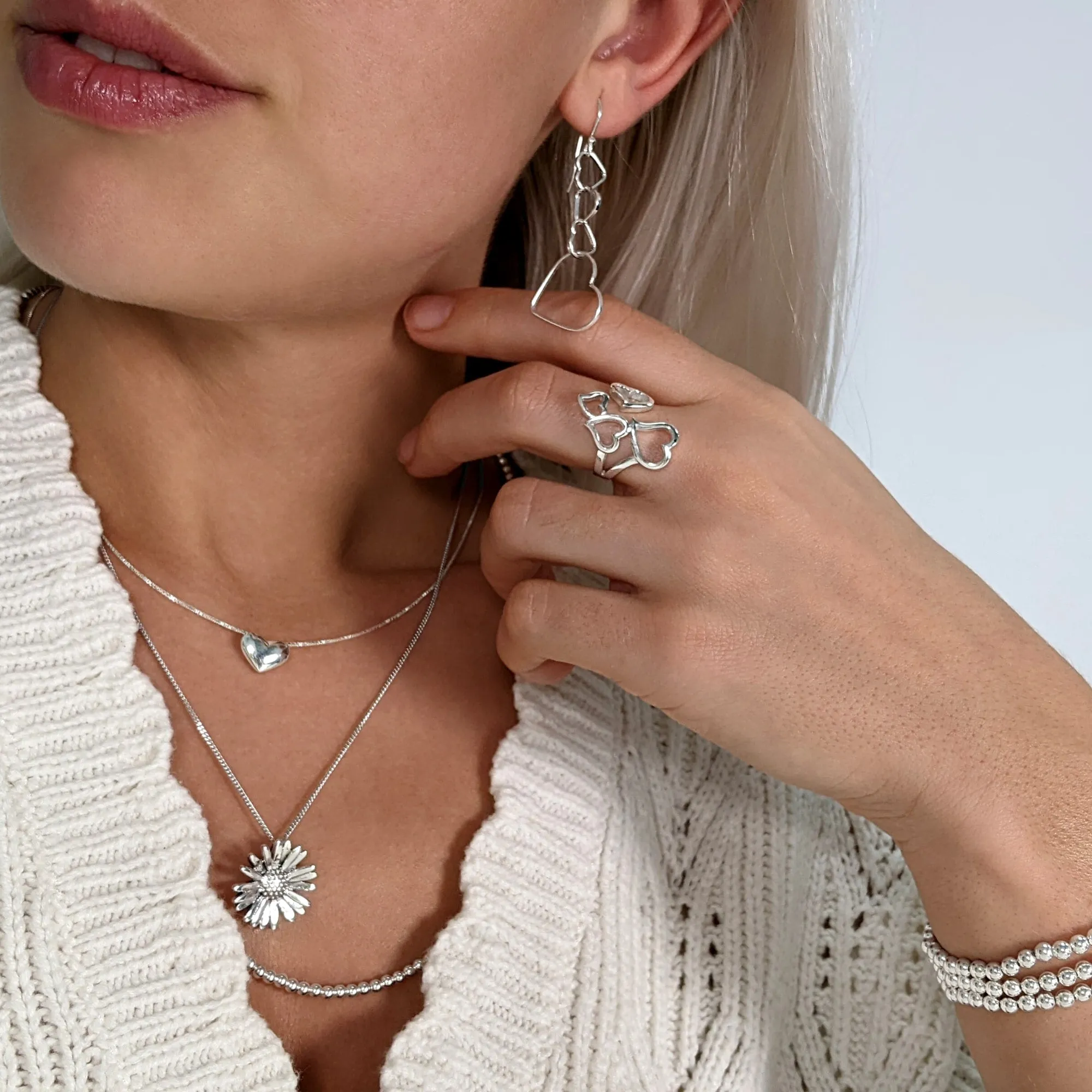Sterling Silver Daisy Flower Sunflower Pendant Necklace With Curb Chain