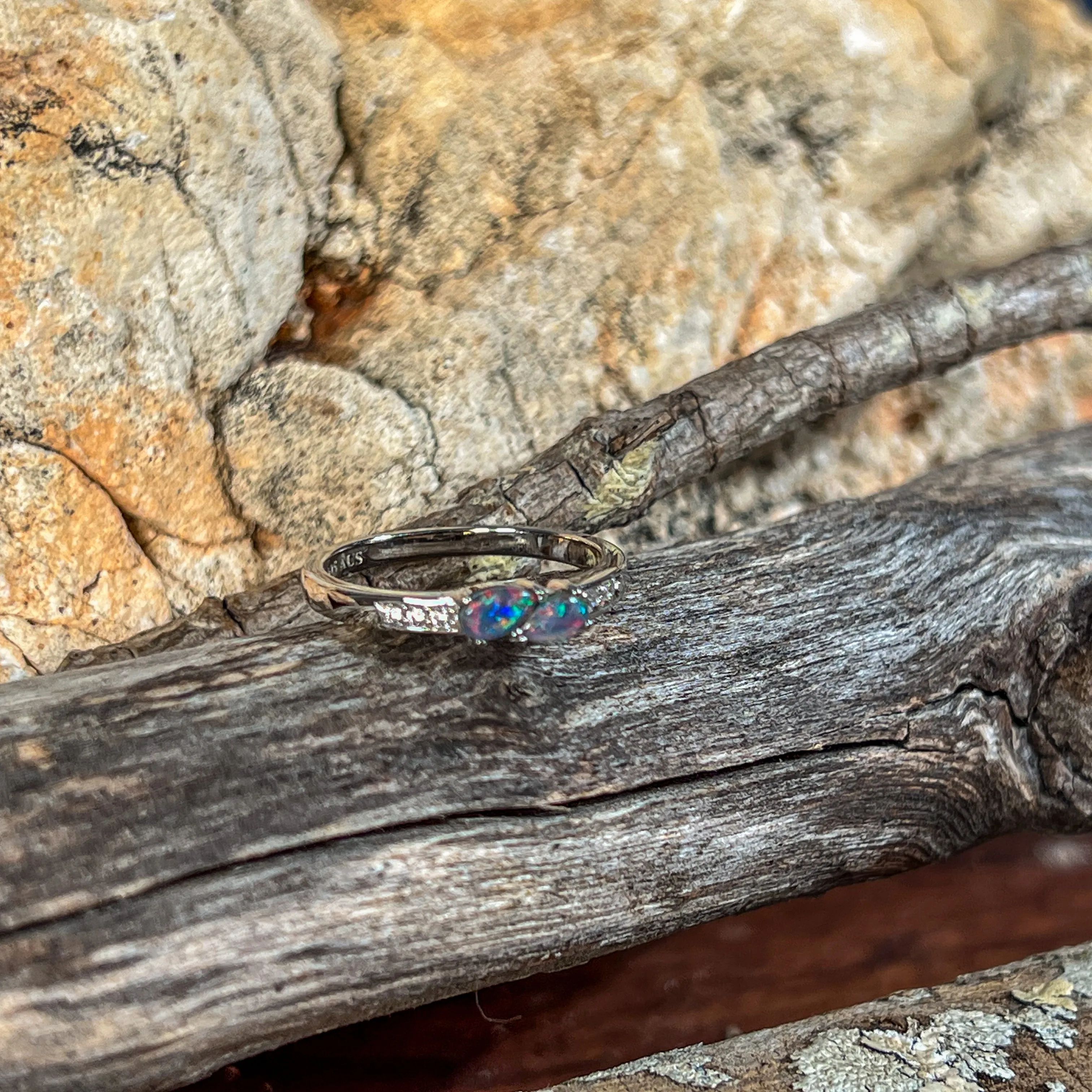 Sterling Silver double pearshape Opal triplet ring