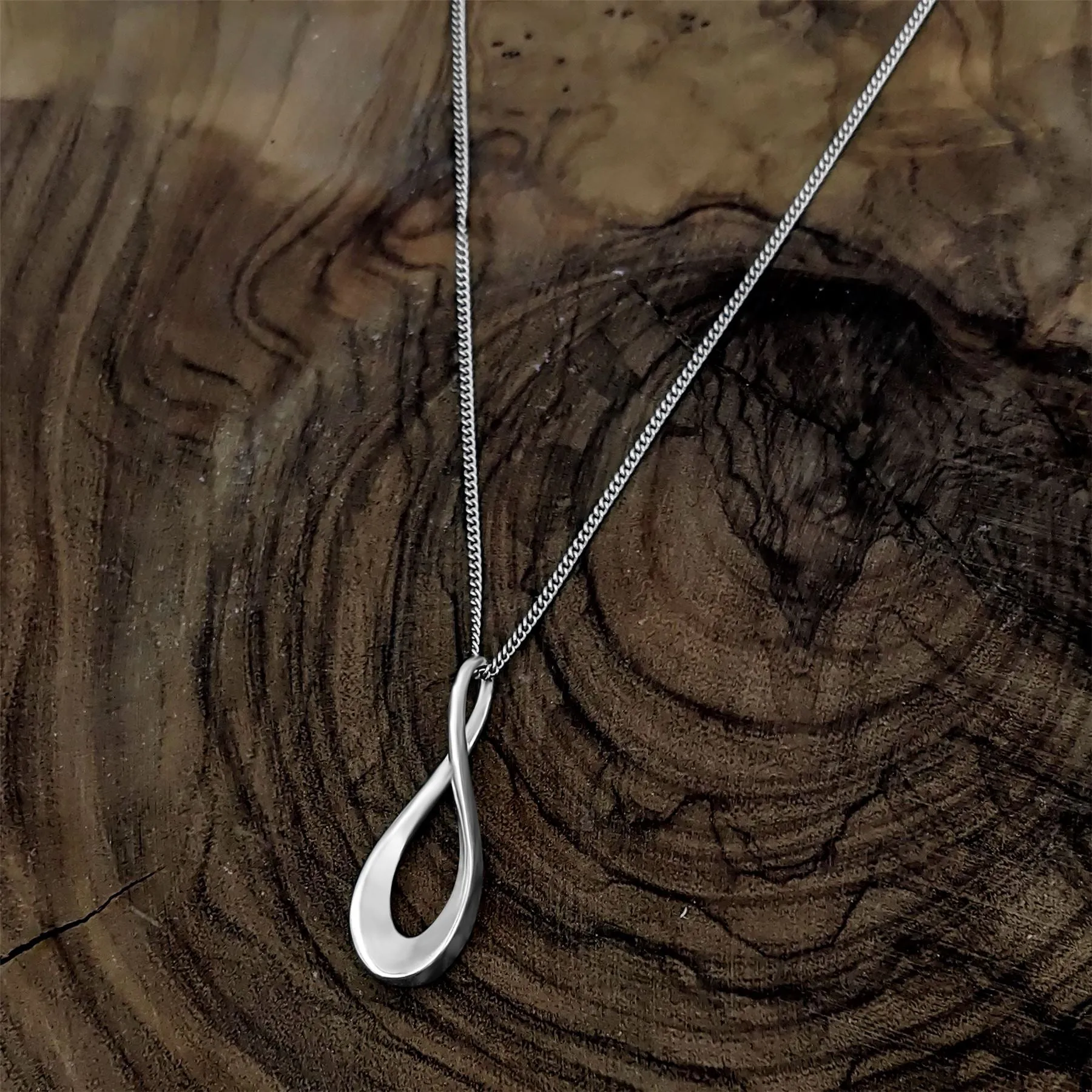 Sterling Silver Infinity Symbol Charm Twist Teardrop Pendant Necklace