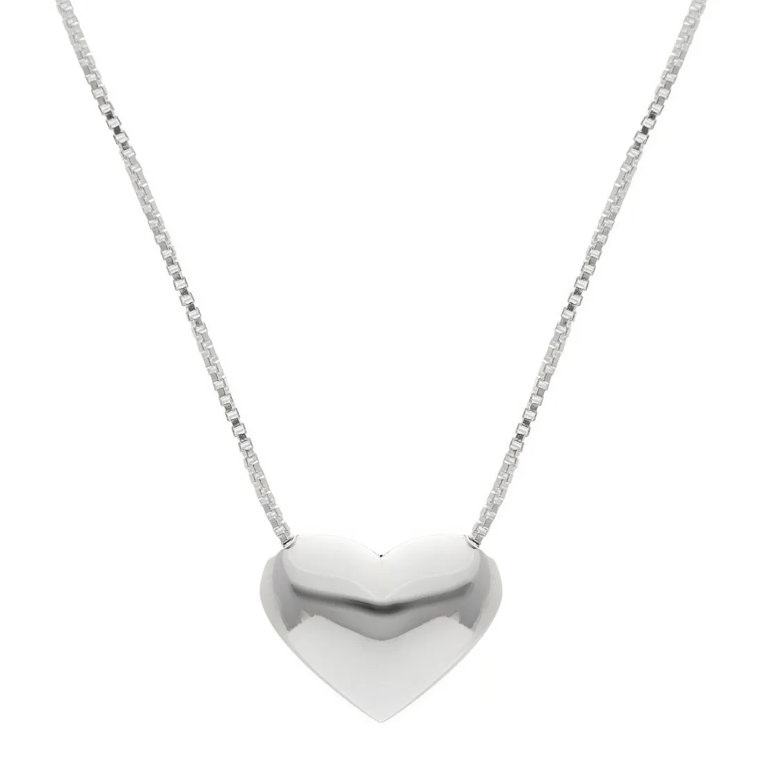 Sterling Silver Puffed Heart Pendant - Box Chain Necklace