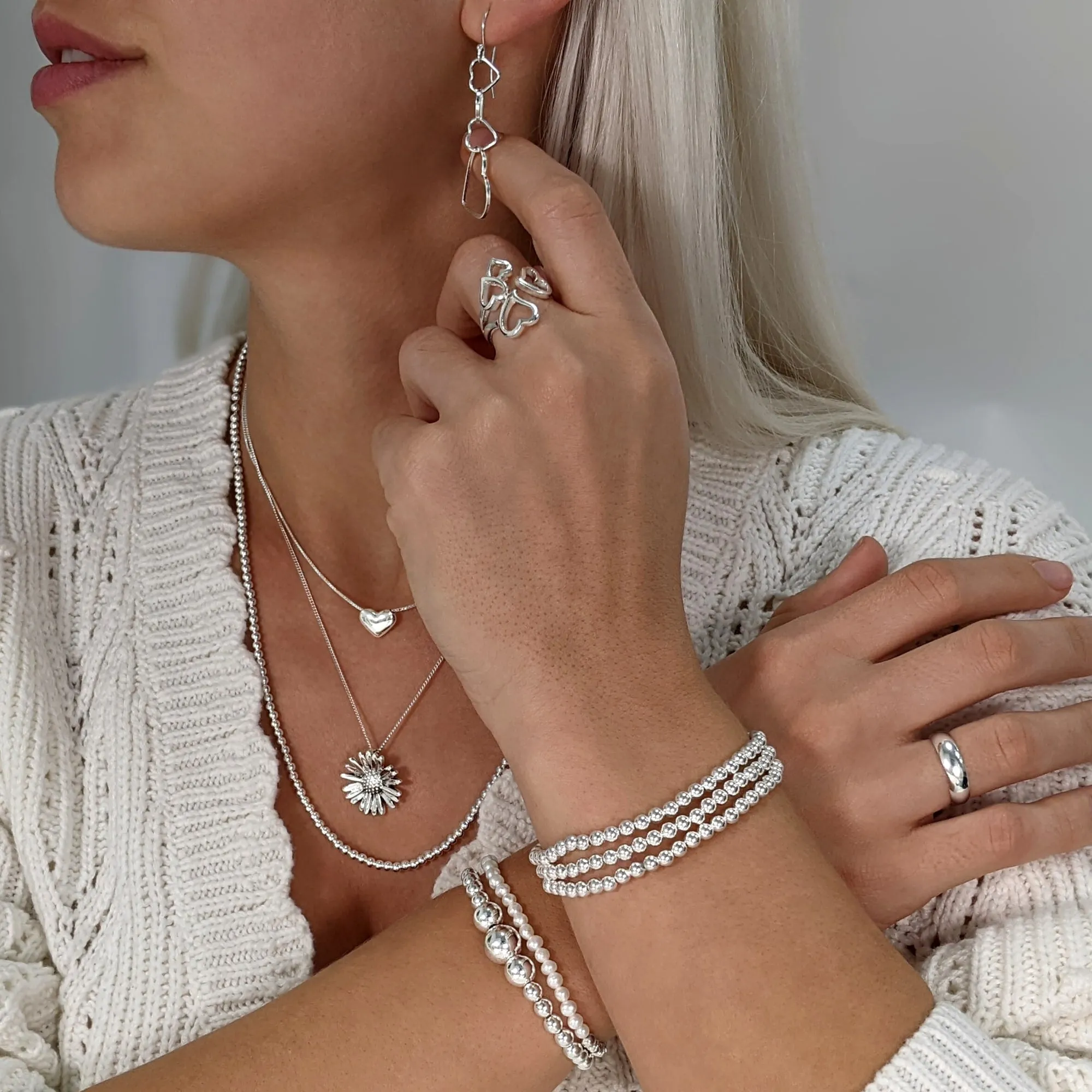 Sterling Silver Puffed Heart Pendant - Box Chain Necklace