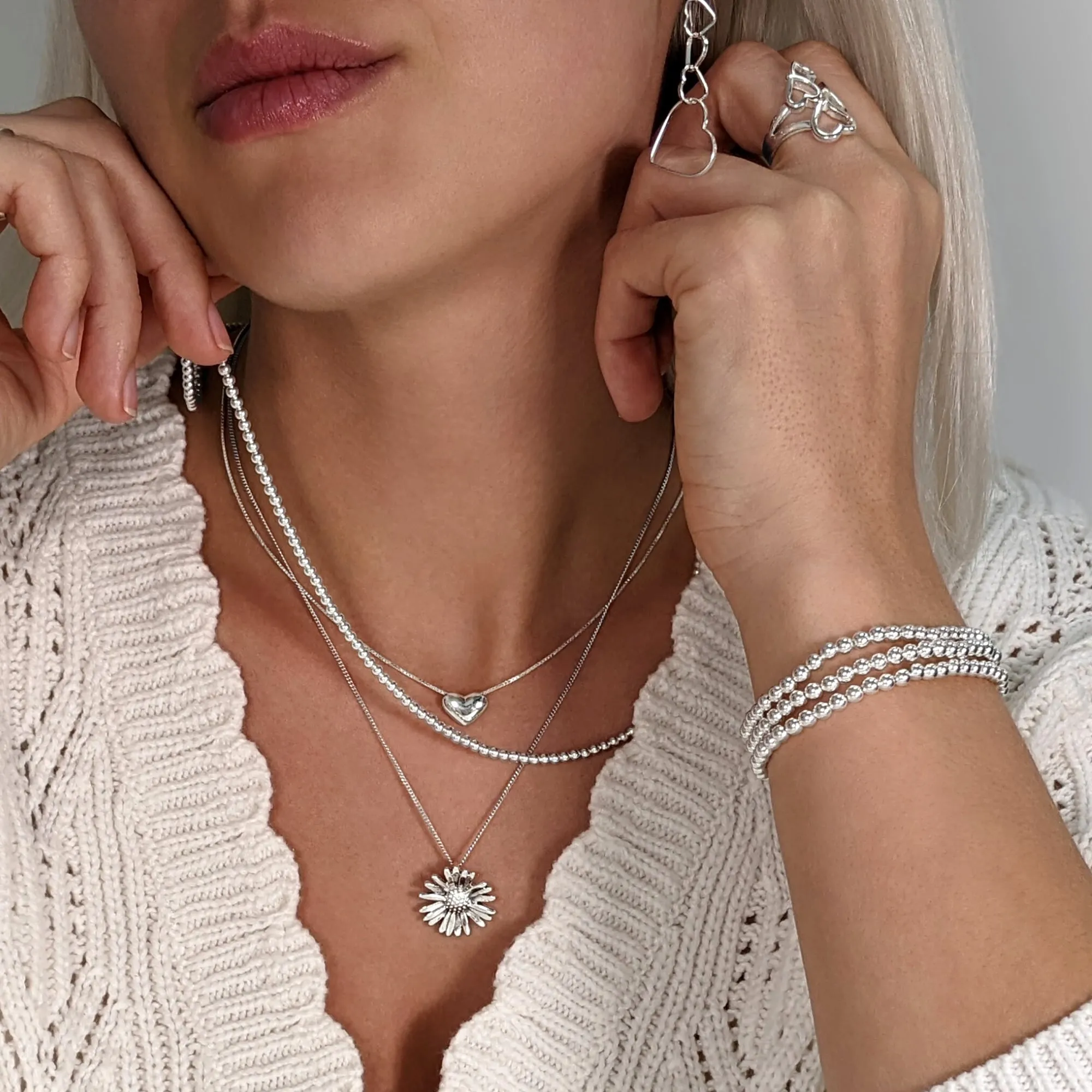 Sterling Silver Puffed Heart Pendant - Box Chain Necklace