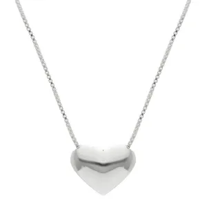 Sterling Silver Puffed Heart Pendant - Box Chain Necklace