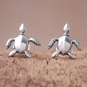 Sterling Silver Sea Turtle Stud Earrings from Thailand - Sea Turtle Bliss | NOVICA