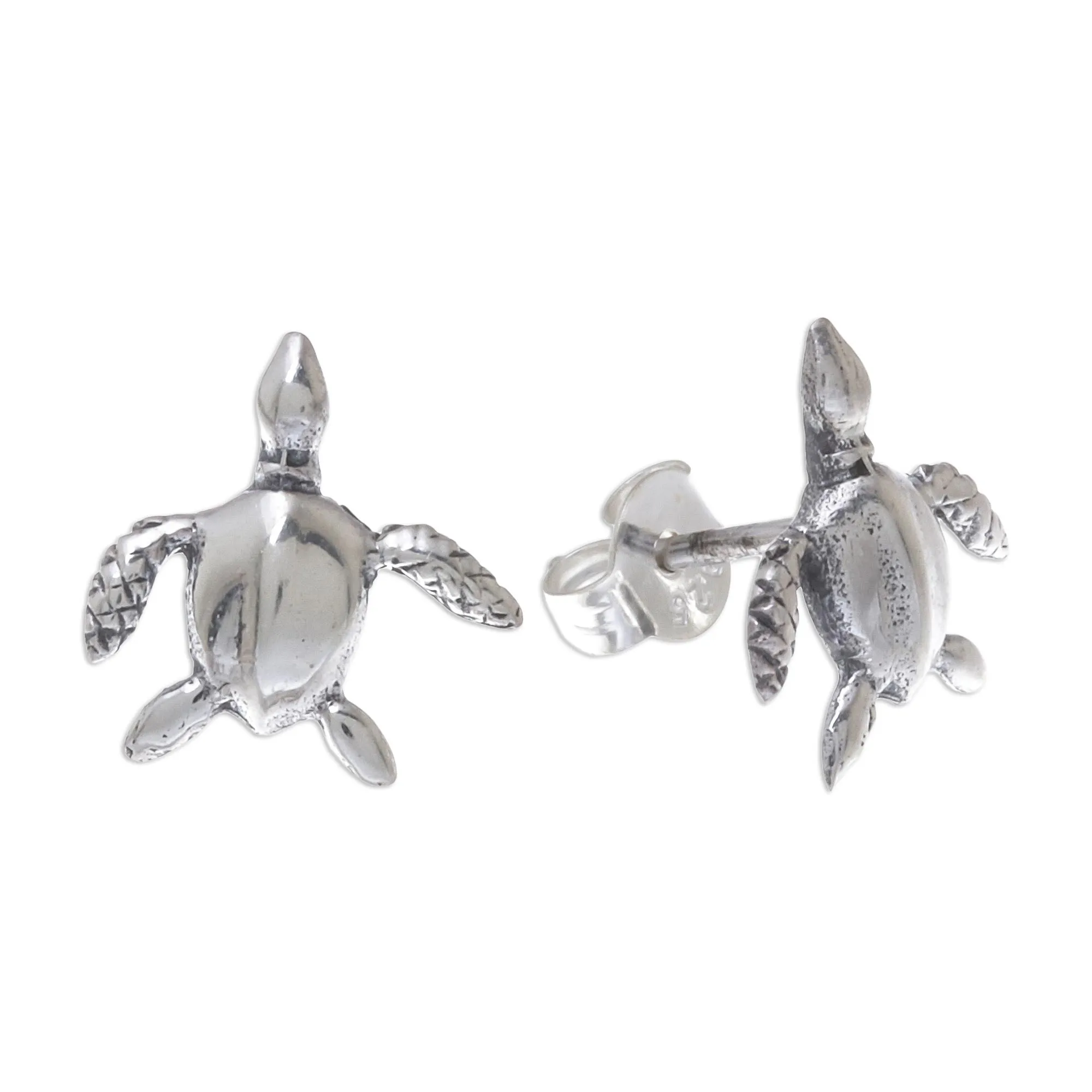 Sterling Silver Sea Turtle Stud Earrings from Thailand - Sea Turtle Bliss | NOVICA