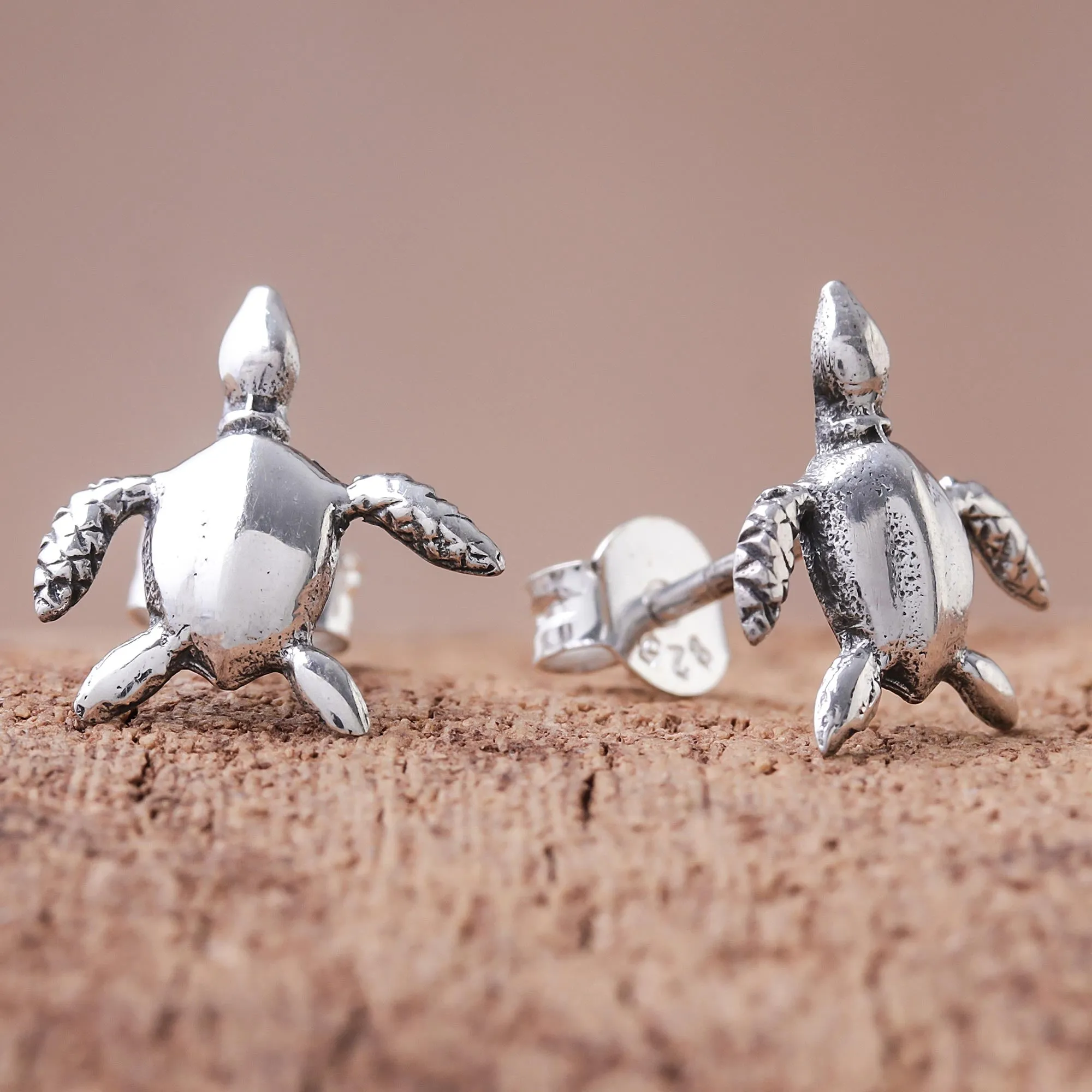 Sterling Silver Sea Turtle Stud Earrings from Thailand - Sea Turtle Bliss | NOVICA