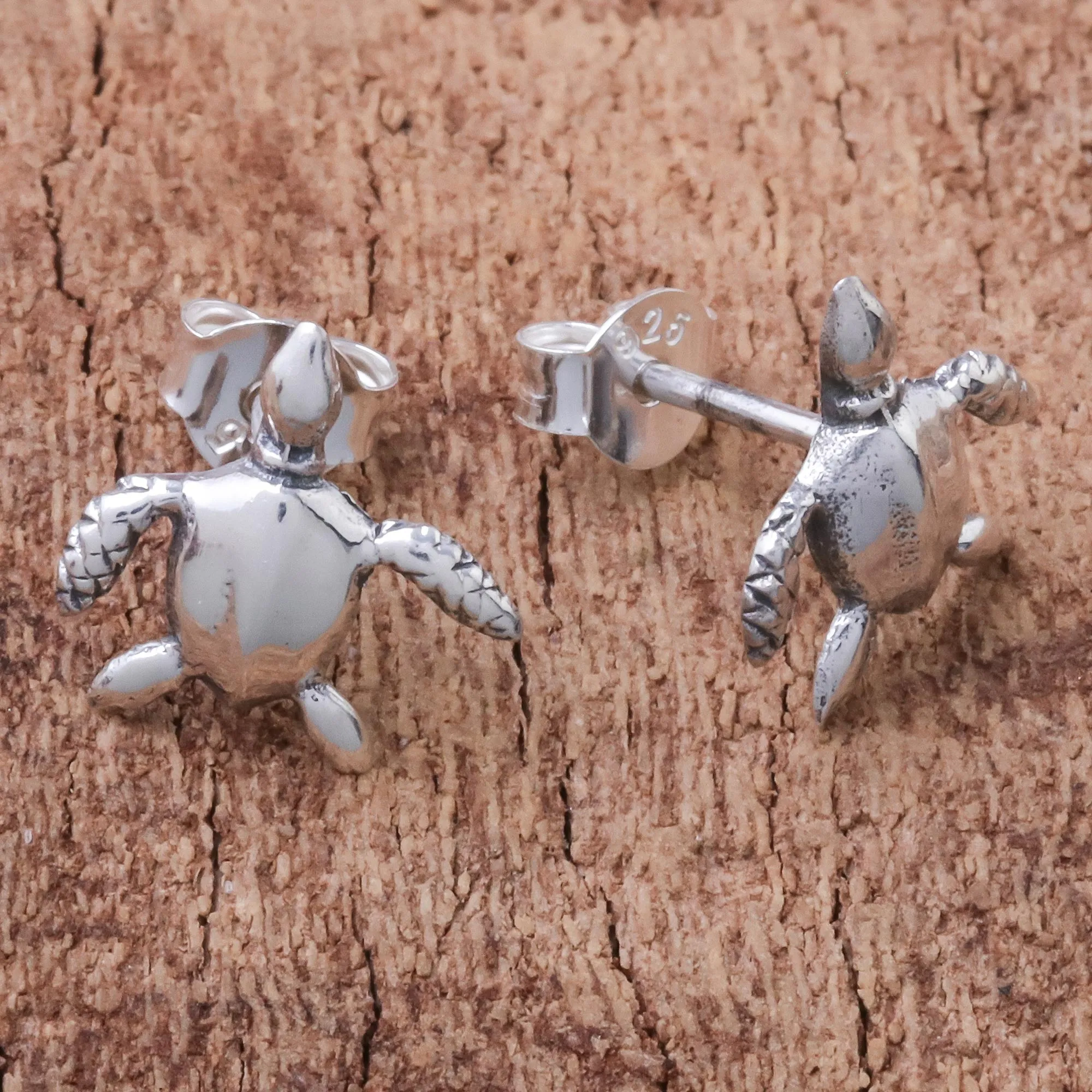 Sterling Silver Sea Turtle Stud Earrings from Thailand - Sea Turtle Bliss | NOVICA