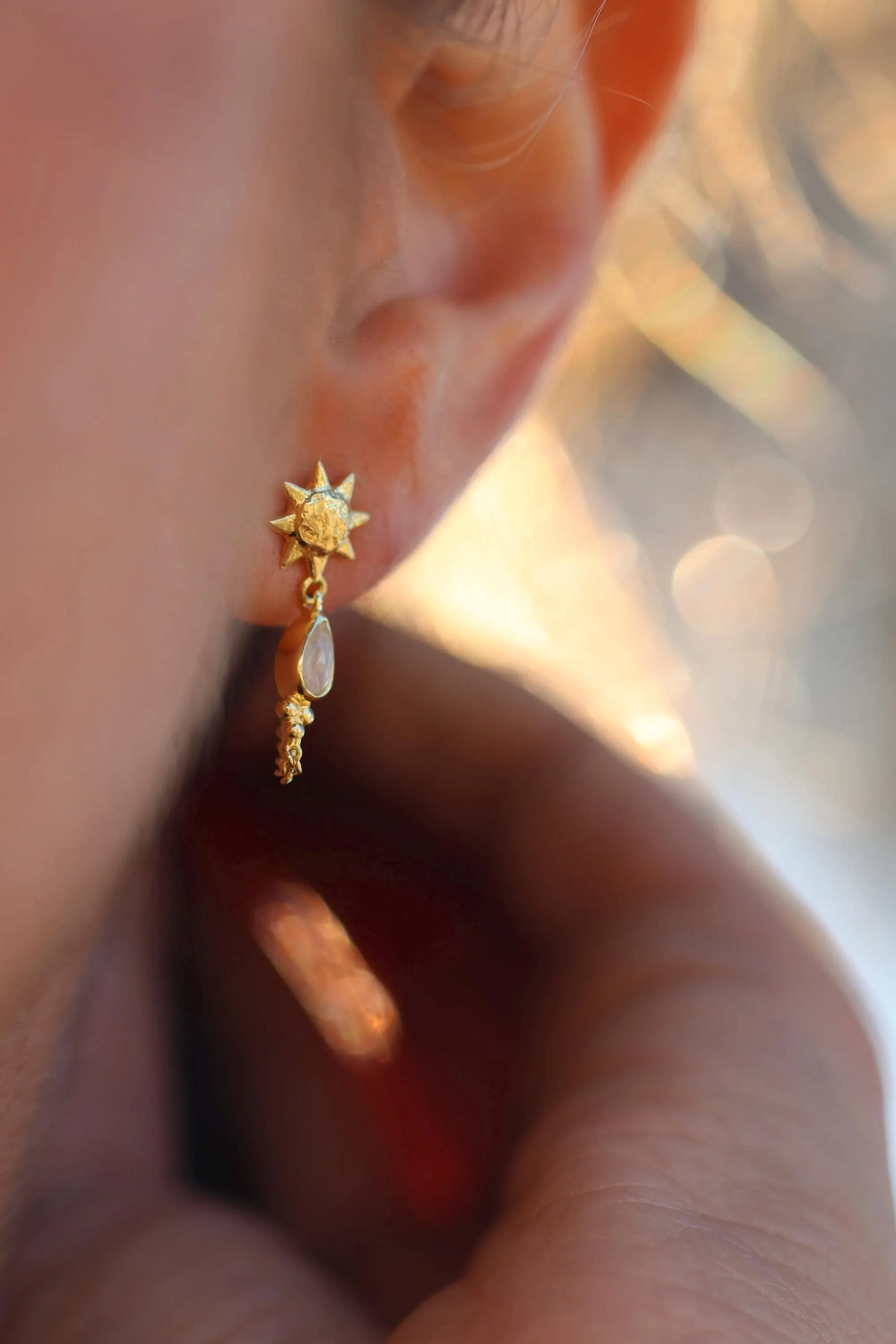Sun Lover Gold Moonstone Studs
