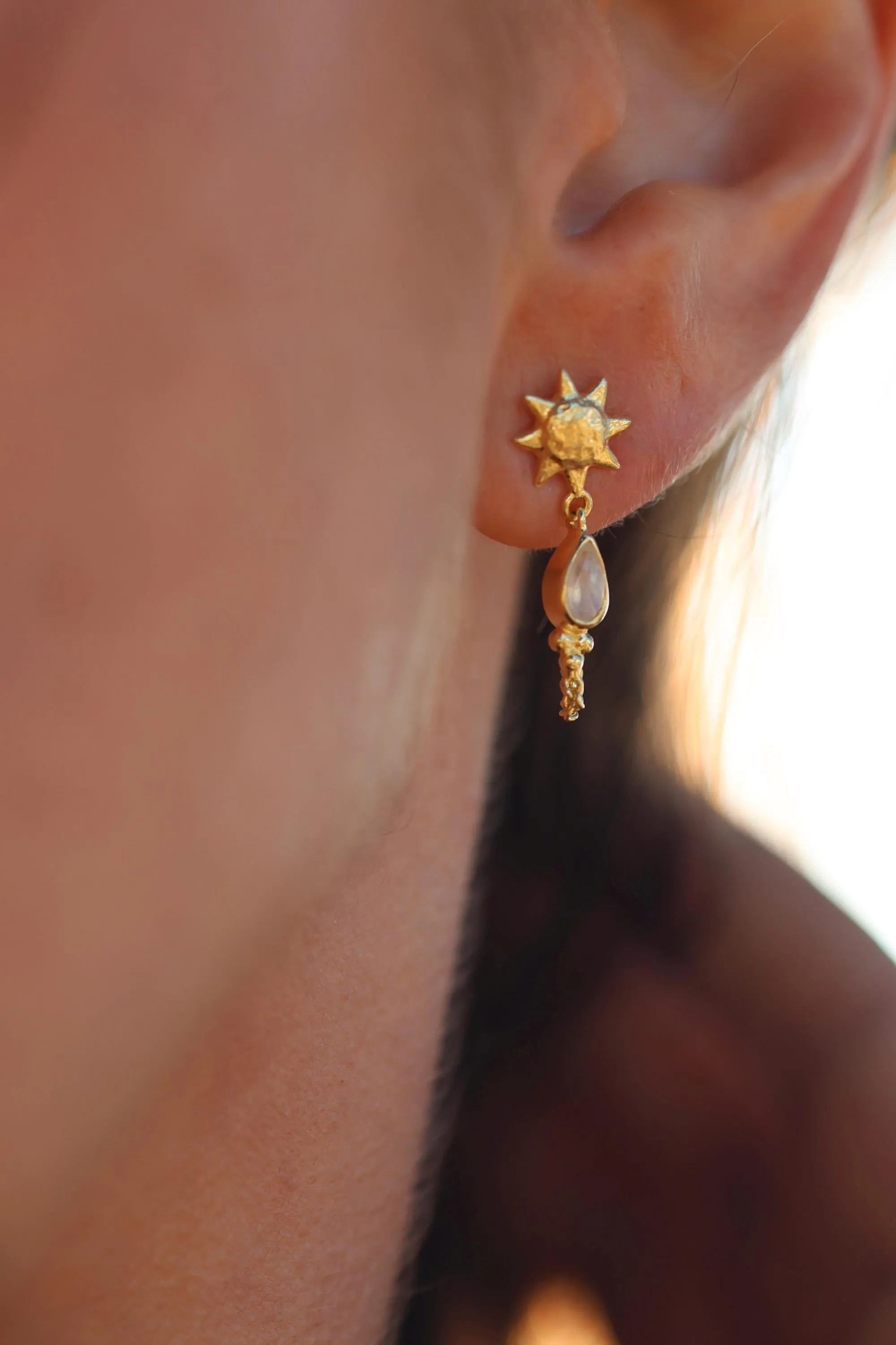 Sun Lover Gold Moonstone Studs