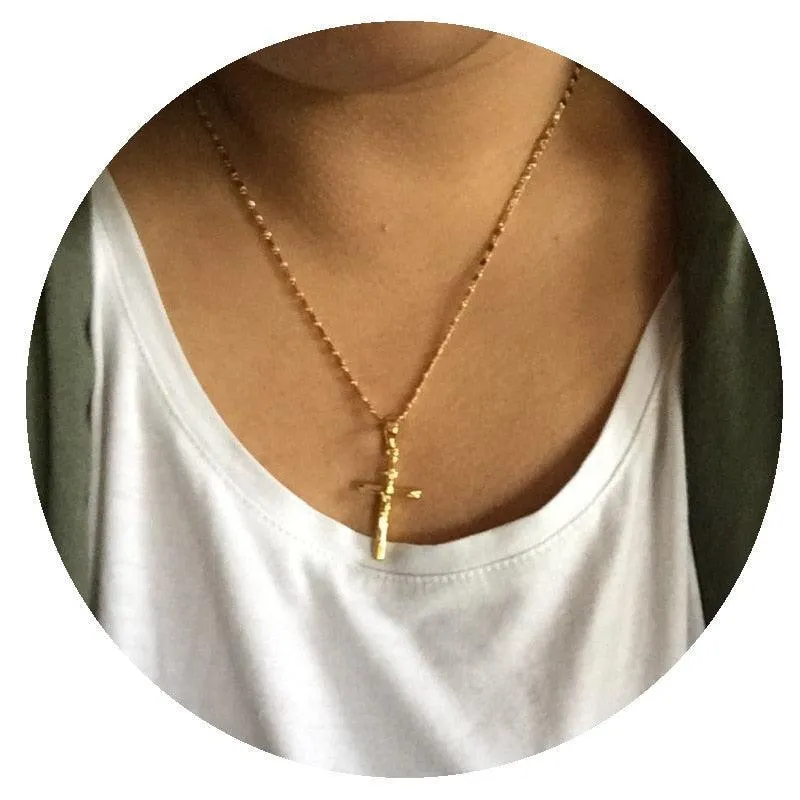 Superb New 24KGP Christian Cross Pendant Gold Plated Necklace Men's Women's Religious Jewellery