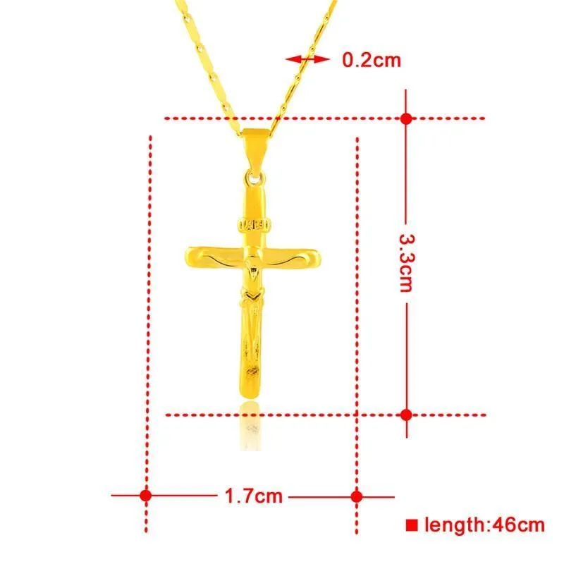 Superb New 24KGP Christian Cross Pendant Gold Plated Necklace Men's Women's Religious Jewellery