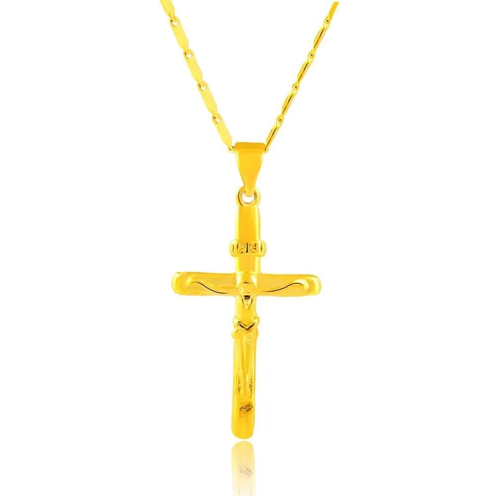 Superb New 24KGP Christian Cross Pendant Gold Plated Necklace Men's Women's Religious Jewellery