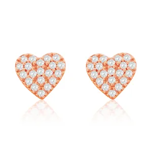 Suzy Levian 14K Rose Gold .085 cttw Pave Diamond Heart Earrings