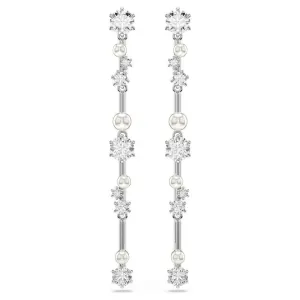 Swarovski Constella Pearl and Round Cut Crystal Drop Earrings Rhodium Plated