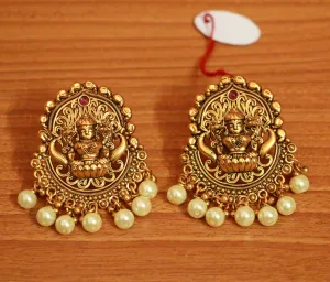 Temple Look Gold Plated Pearl Earrings