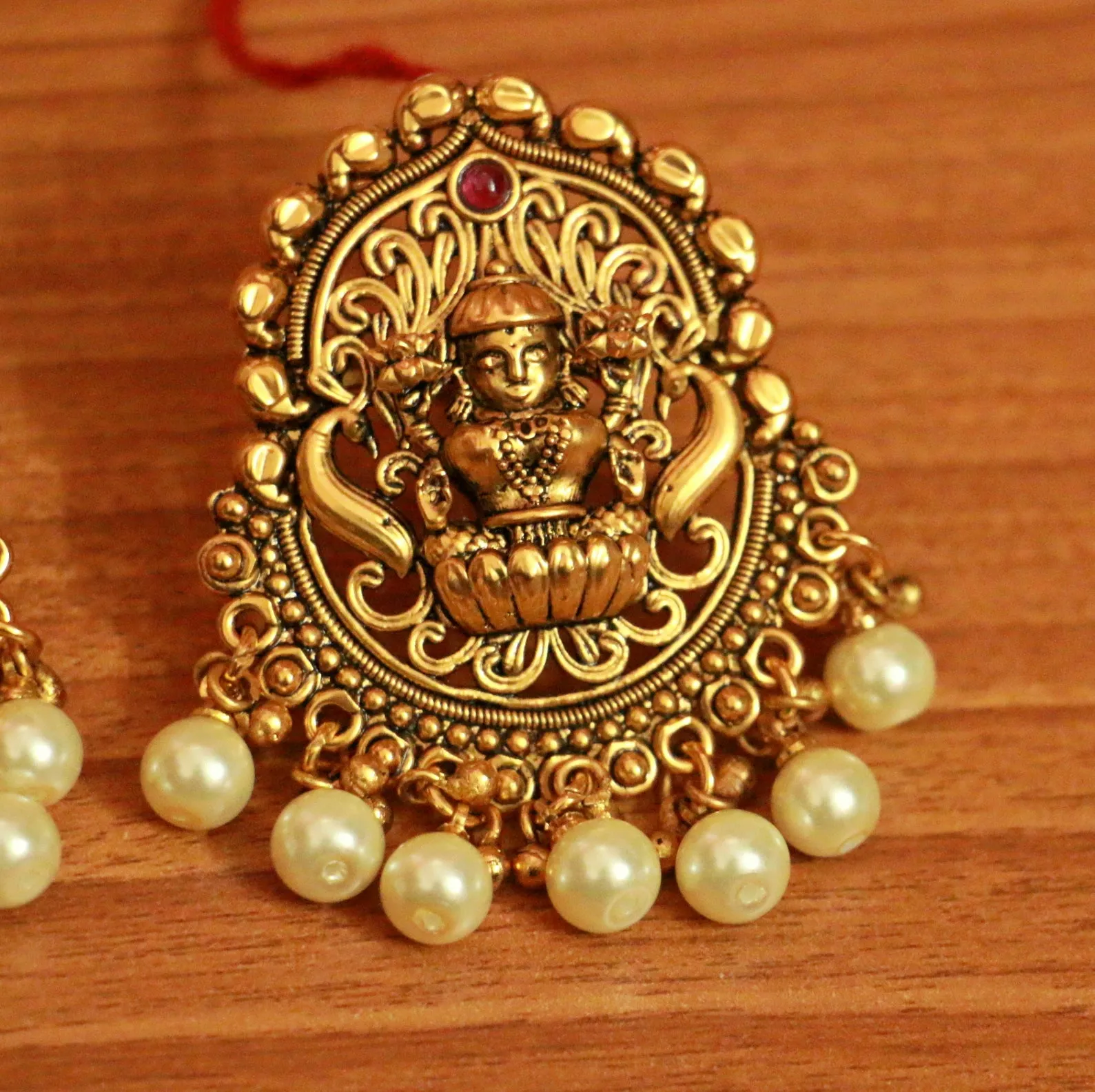 Temple Look Gold Plated Pearl Earrings