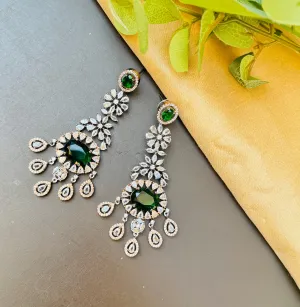 Traditional American Diamond Rose Gold Dangler Earrings in Green Color For Women & Girls.