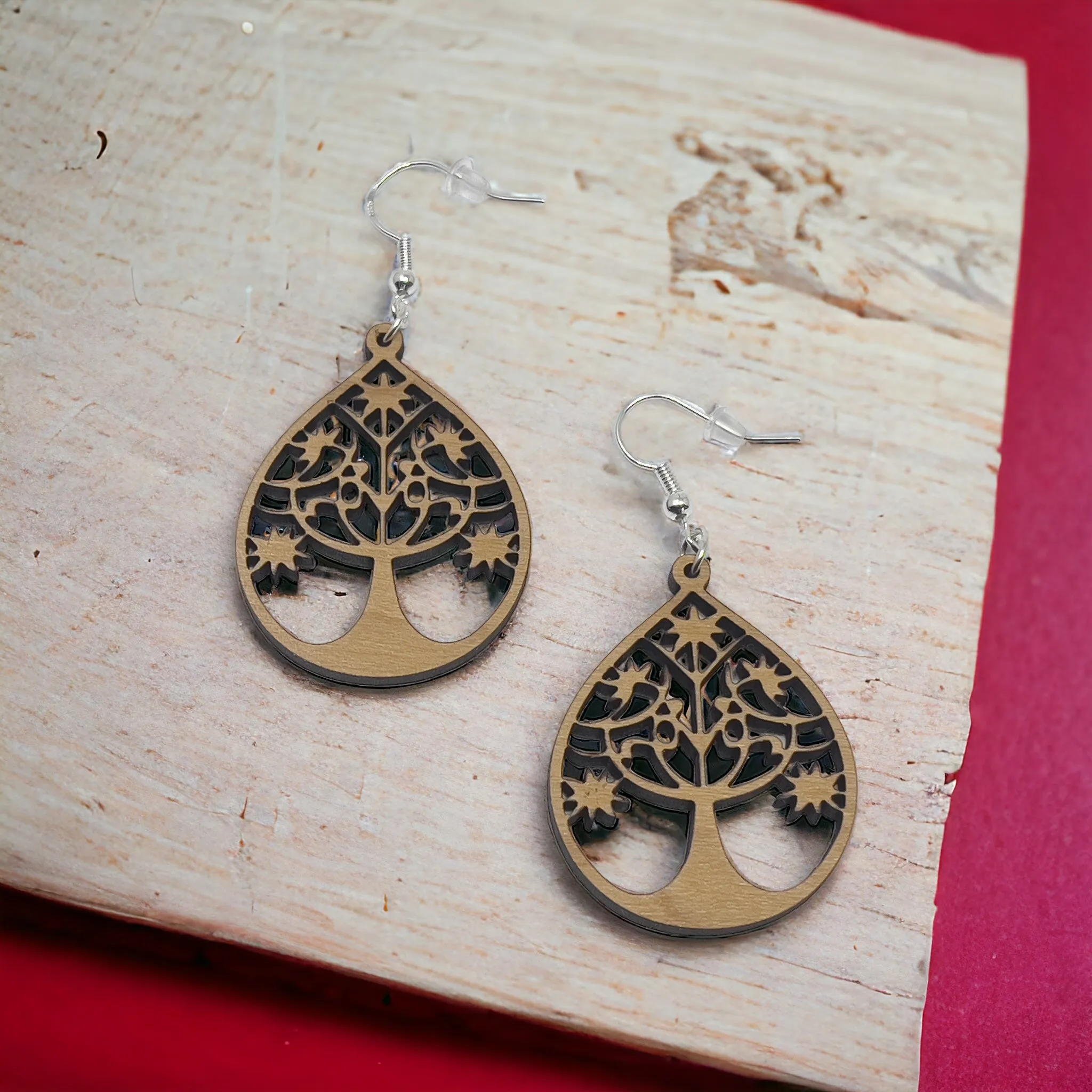 Tree of Life Earrings, Rustic Dangle Earrings, Boho Tree Earrings, Cute Winter Holiday Earring, Nature Wood Earring, Country Western Jewelry