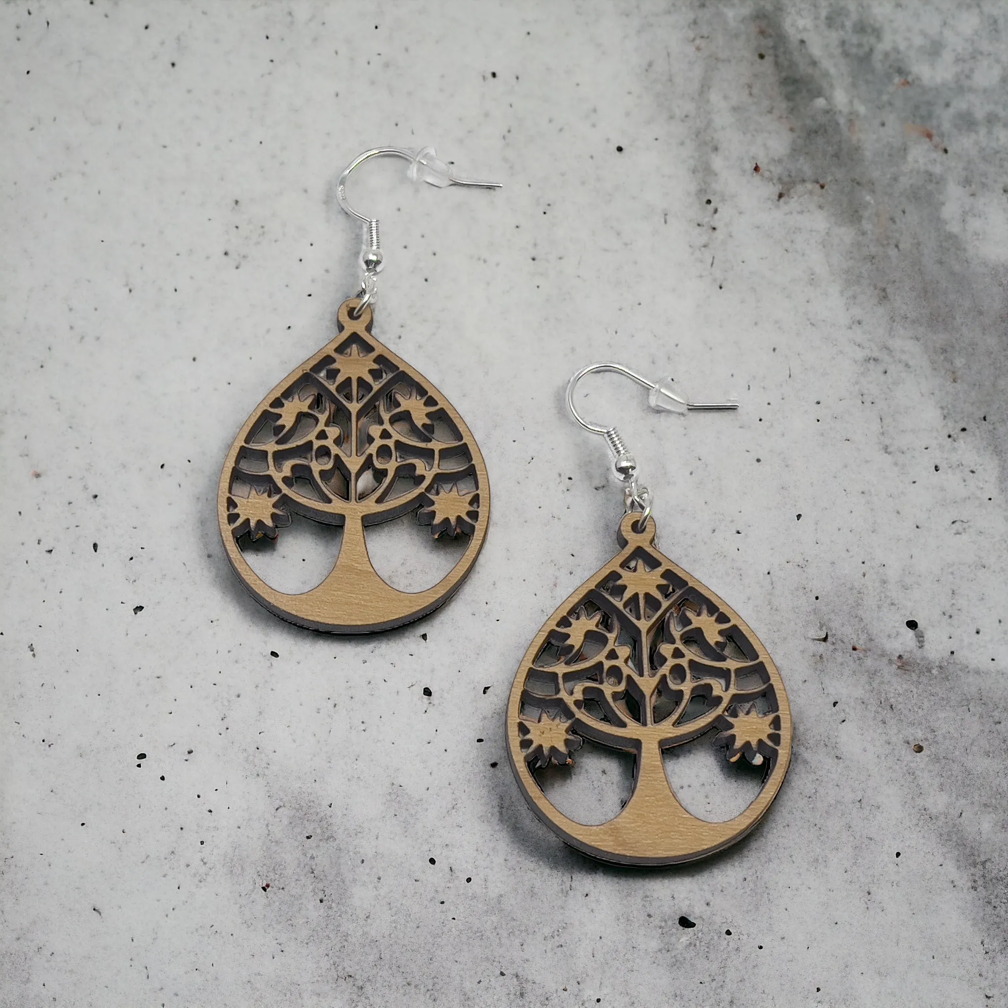 Tree of Life Earrings, Rustic Dangle Earrings, Boho Tree Earrings, Cute Winter Holiday Earring, Nature Wood Earring, Country Western Jewelry