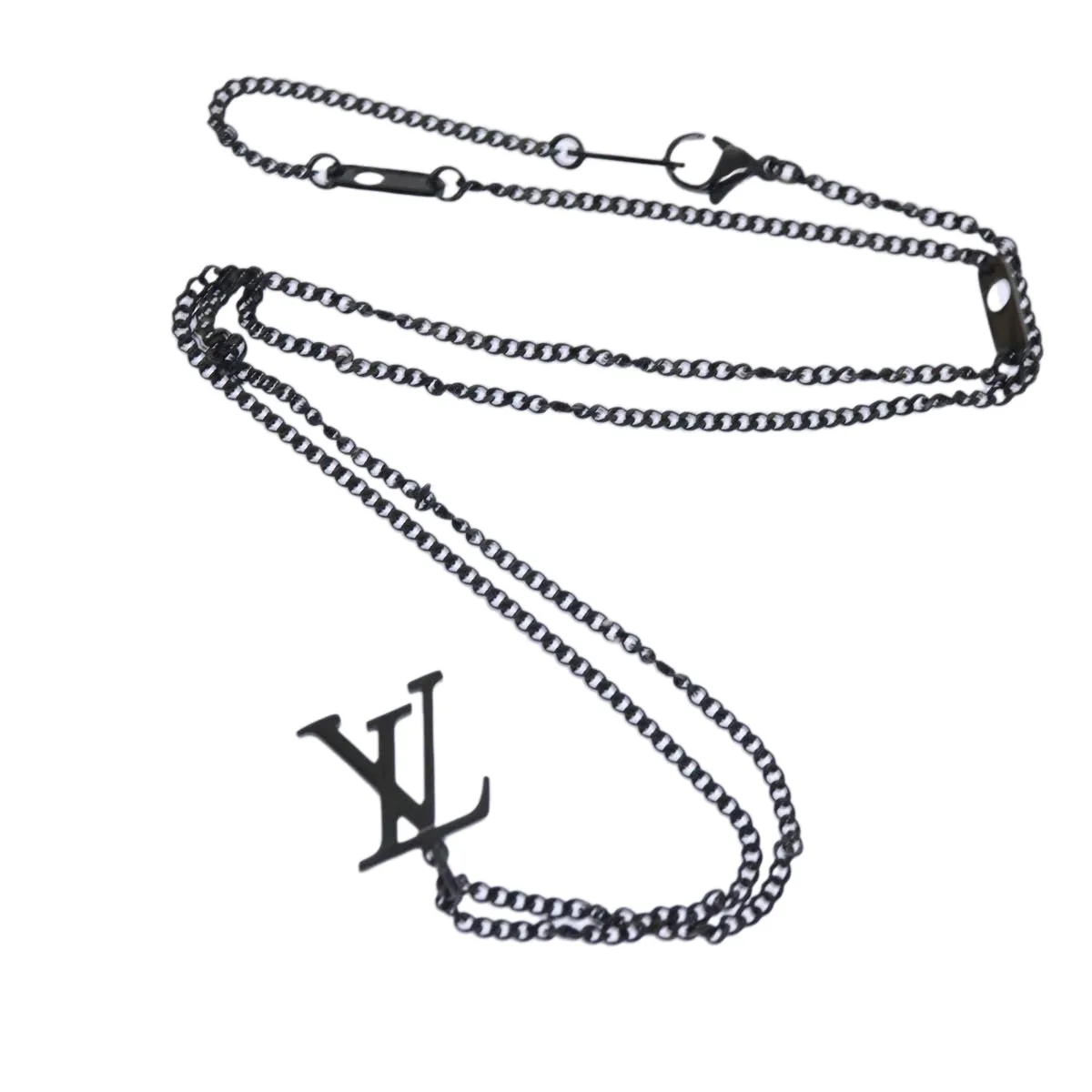 Trendy Inspired Louis Vuitton Adjustable Collier Lv Upside Down Necklace Black M62683 Auth 52449