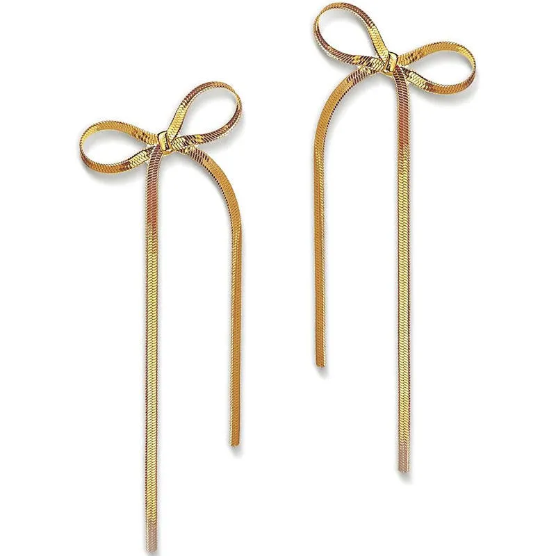 Trendy Ribbon Bow Earrings | 18k Gold Plated